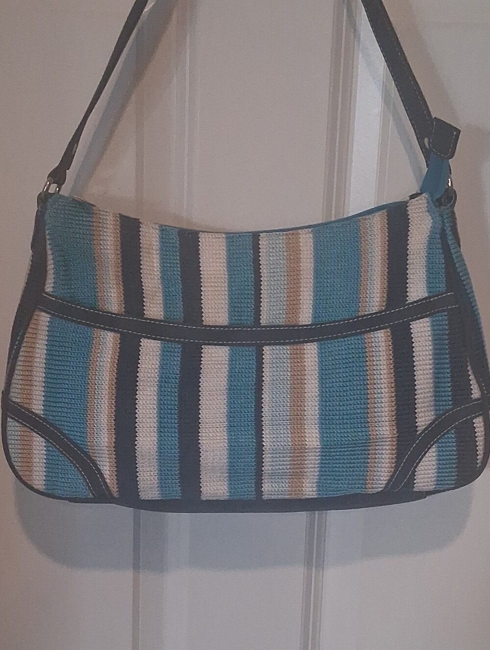 The Sak Striped Teal & Cream Shoulder Bag - Classic Everyday Style